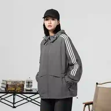 极限涡轮 时尚三条杠防晒防风防水撞色连帽舒适潮流百搭休闲夹克外套 男女同款