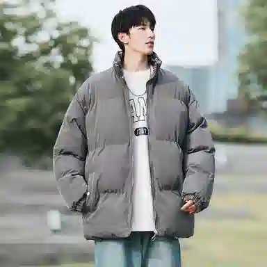 极限涡轮 美式立领基础双面穿复古纯色时尚宽松港风加厚保暖百搭面包服棉服 男女同款