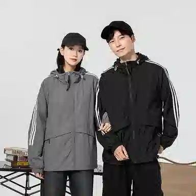 极限涡轮 时尚三条杠防晒防风防水撞色连帽舒适潮流百搭休闲夹克外套 男女同款