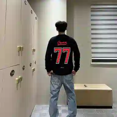 【77号球衣】极限涡轮 美式原创复古冰球设计感七十七号数字字母印花索罗娜嘻哈街头潮流百搭卫衣 男女同款