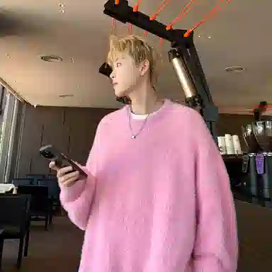 极限涡轮 美式街头风貂毛纯色加厚慵懒时尚休闲百搭宽松圆领针织衫 男女同款