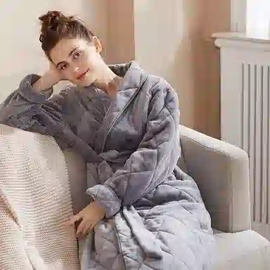 弗利少女 法兰绒加绒加厚保暖秋冬季家居服睡袍 女款