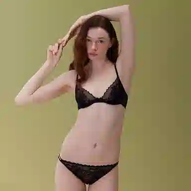 弗利少女 纯色舒适透气纯棉裆部黑色性感低腰蕾丝内裤 女款 单条装 极夜黑