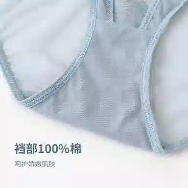 弗利少女 缎面网纱拼接百合提花性感三角内裤 女款