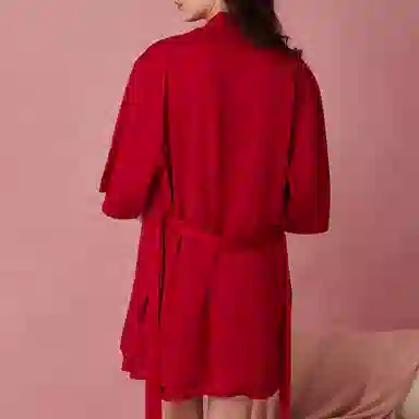 弗利少女 龙年系列 本命年缎面仿真丝睡衣女吊带睡裙睡袍两件套新婚家居服可外穿新年家居套装 礼盒装 女款 勃艮第红