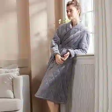 弗利少女 法兰绒加绒加厚保暖秋冬季家居服睡袍 女款