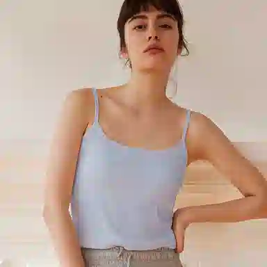 弗利少女 极简风纯色罗纹免穿一体式背心吊带文胸 女款