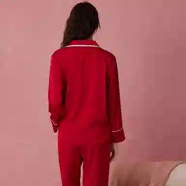 弗利少女 冰丝长袖薄款高级感翻领春秋睡衣可外穿家居套装 女款 黑色