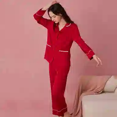 弗利少女 冰丝长袖薄款高级感翻领春秋睡衣可外穿家居套装 女款 黑色