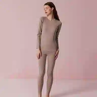弗利少女 羊绒蚕丝发热保暖内衣纯色圆领打底秋衣秋裤修身无痕秋冬保暖套装 男女情侣款 礼袋装