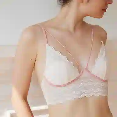 弗利少女  法式蕾丝内衣小胸薄款无钢圈文胸 桃白色