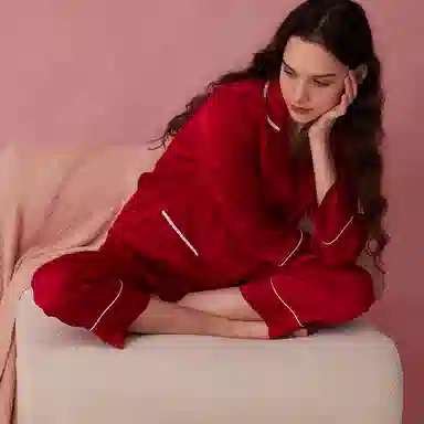 弗利少女 冰丝长袖薄款高级感翻领春秋睡衣可外穿家居套装 女款 黑色
