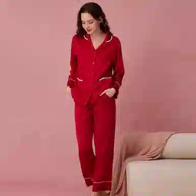 弗利少女 冰丝长袖薄款高级感翻领春秋睡衣可外穿家居套装 女款 黑色