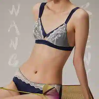 弗利少女 星云系列 缎面蕾丝小胸内衣薄款无钢圈文胸 女款 天穹蓝