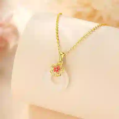 心草 桃花平安扣 玉髓 项链 女款
