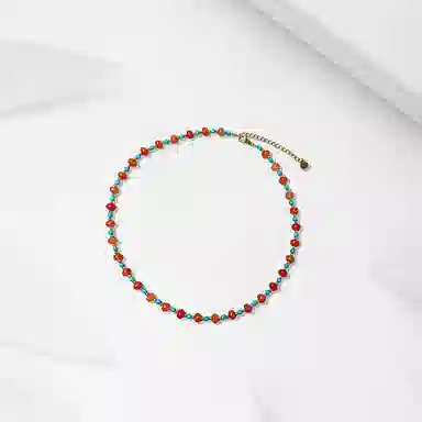 心草 夏日多巴胺 蓝红色串珠锁骨链 新中式国潮小清新民族风复古显白 轻奢高级感极简可调节 玛瑙 项链 女款