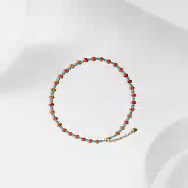 心草 夏日多巴胺 蓝红色串珠锁骨链 新中式国潮小清新民族风复古显白 轻奢高级感极简可调节 玛瑙 项链 女款