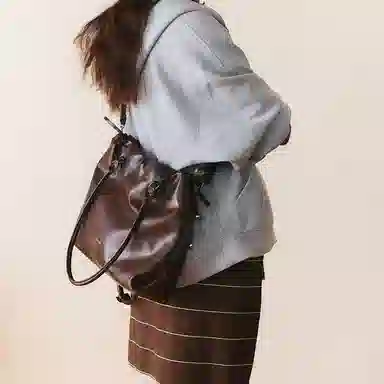 JONBAG Pleated Tote Bag Brown