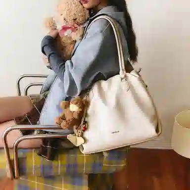 JONBAG Pleated Tote Bag Brown