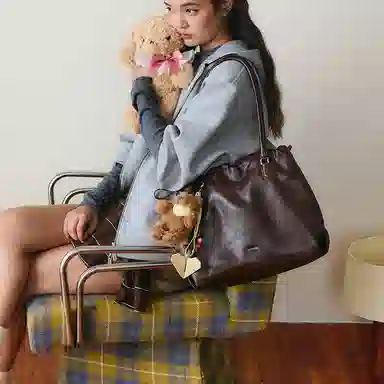 JONBAG Pleated Tote Bag Brown