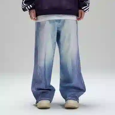 LOSTCTRL 3D Digital Print Wide Leg Jeans Blue