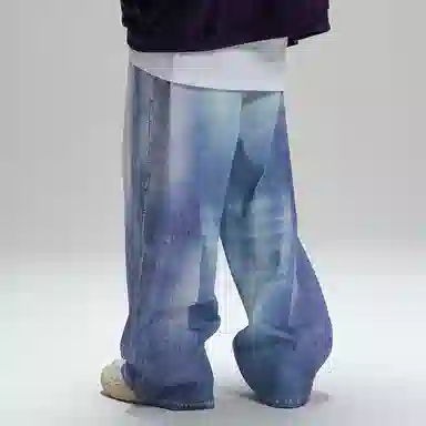 LOSTCTRL 3D Digital Print Wide Leg Jeans Blue