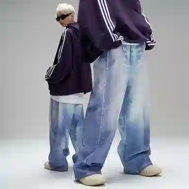 LOSTCTRL 3D Digital Print Wide Leg Jeans Blue