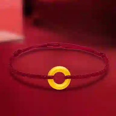 六桂福珠宝 平安扣新中式风宝藏手工编织 足金 黄金手链 男女同款情侣款