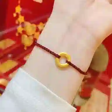 六桂福珠宝 平安扣新中式风宝藏手工编织 足金 黄金手链 男女同款情侣款