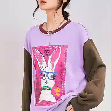 木果果木 休闲撞色卡通兔子卫衣 女款