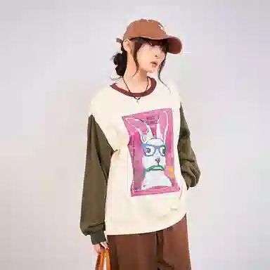 木果果木 休闲撞色卡通兔子卫衣 女款