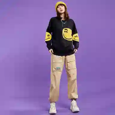 木果果木 宽松束脚拼接设计感工装裤 女款