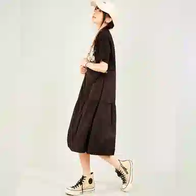 木果果木 甜美兔子宽松简约中长款短袖连衣裙 女款