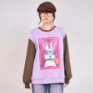 木果果木 休闲撞色卡通兔子卫衣 女款