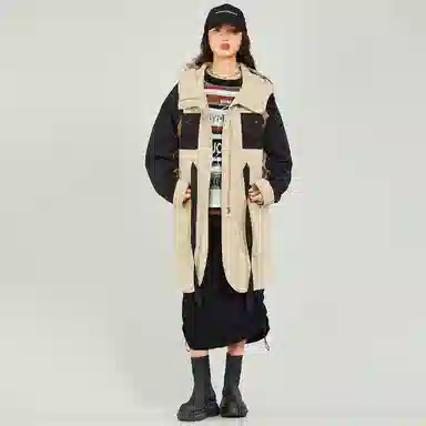 木果果木 撞色复古长袖风衣 女款