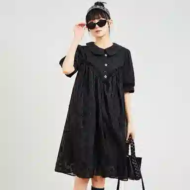 木果果木 纯色宽松套头中长款短袖连衣裙 女款