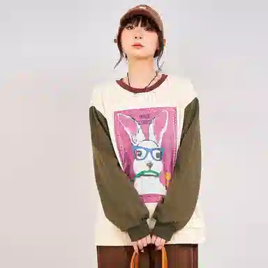 木果果木 休闲撞色卡通兔子卫衣 女款