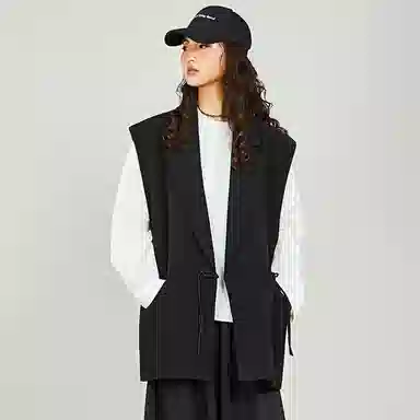 木果果木 新中式宽松中长款纯色马甲 女款 黑色