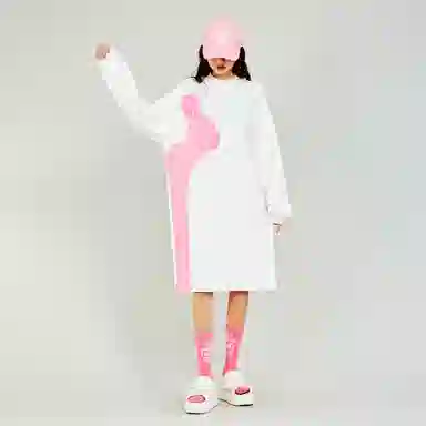 木果果木 童趣印花中长款落肩长袖连衣裙 女款