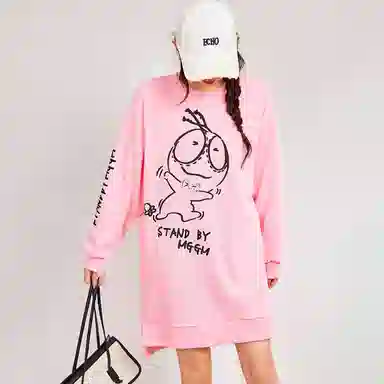 木果果木 不规则开叉设计印花圆领长袖连衣裙 女款