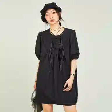 木果果木 新中式盘扣国风小个子短袖连衣裙 女款 黑色