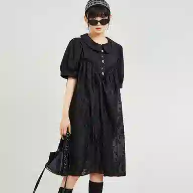 木果果木 纯色宽松套头中长款短袖连衣裙 女款