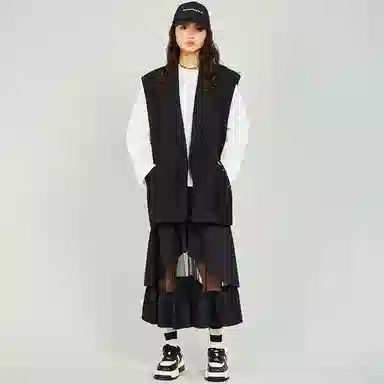 木果果木 新中式宽松中长款纯色马甲 女款 黑色