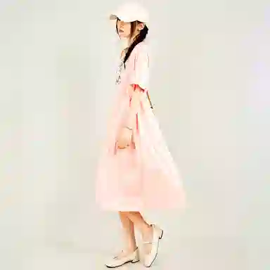 木果果木 甜美兔子宽松简约中长款短袖连衣裙 女款