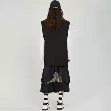 木果果木 新中式宽松中长款纯色马甲 女款 黑色