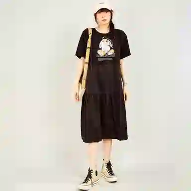 木果果木 甜美兔子宽松简约中长款短袖连衣裙 女款