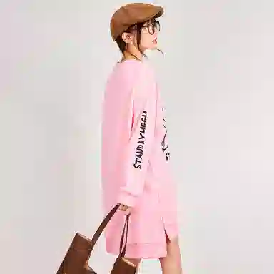 木果果木 不规则开叉设计印花圆领长袖连衣裙 女款