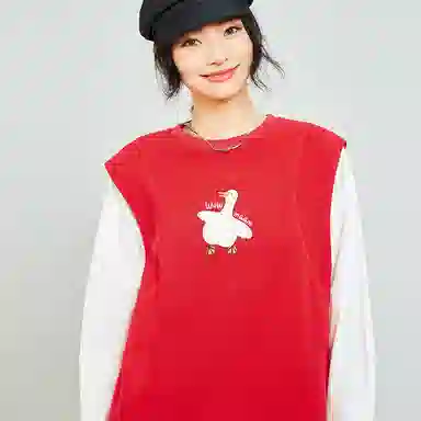 木果果木 小个子直筒中长款假两件拼接长袖连衣裙 女款