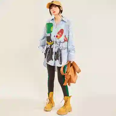 木果果木 高腰修身拼色牛仔裤 女款 黑色