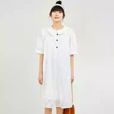 木果果木 纯色宽松套头中长款短袖连衣裙 女款